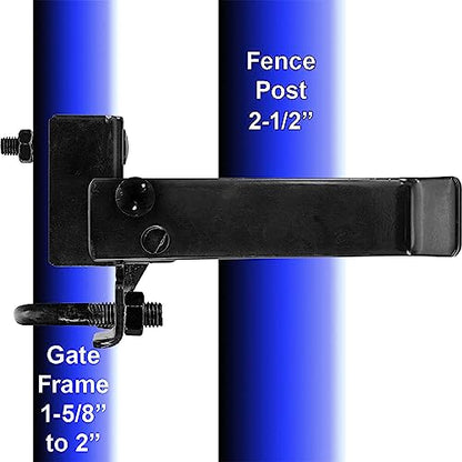 Black 2-1/2" Fulcrum Latch Single Gate. Fits 1-5/8" or 1-7/8" Gate Frame. Latches to 2-1/2" Post. Powder Coated for Corrosion Protection. - CASE Qty 5 - size: BLACK 2-1/2" - Case