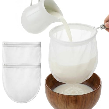 2 PCS Nut Milk Bag Reusable, 12inch x 12inch Fine Mesh Cheese Cloth Bags with Stainless Steel Handle Juice Strainer for Straining
