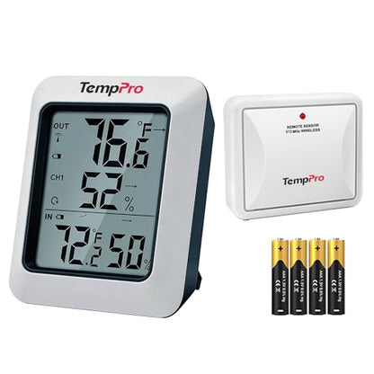 TempPro TP60 Wireless Indoor Outdoor Thermometer Hygrometer with Large LCD Display, No Hub or App Required, 500ft Wireless Range for Home Greenhouse Garage RV (Previously ThermoPro) - style: 500ft
