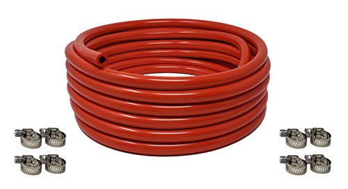 Sealproof Red 5/16-Inch ID, 9/16-Inch OD Food Grade Tubing, 25 FT, CO2 Gas Line with 8 Hose Clamps, for Homebrewing, Kegerator, Draft Systems, Beer Air Hose, 1/4" Wall Thickness - Made in USA - color: Red - 25 FT