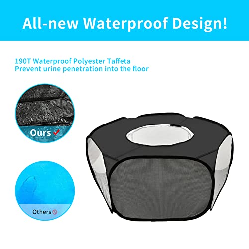 Guinea Pig Playpen, Waterproof Small Animals Playpen with Anti Escape Cover Portable Cat Playpen Breathable Indoor/Outdoor Yard Exercise Cage Tent for Hamster Puppy Chinchillas Rabbits(Black)