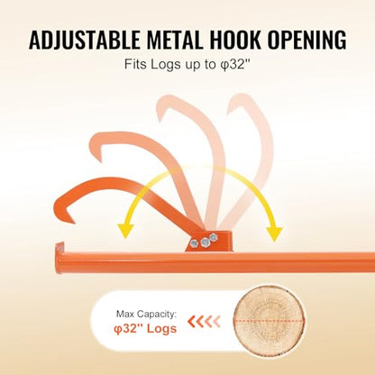 VEVOR 59'' Felled Cant Hook Logging Tool, Adjustable Heavy Duty Steel Log Roller, Log Lifter Timber Jack with Rubber Grip, Forestry Logging Tools for Lifting and Handling Logs up to 32" Dia - size: Cant Hook 59''