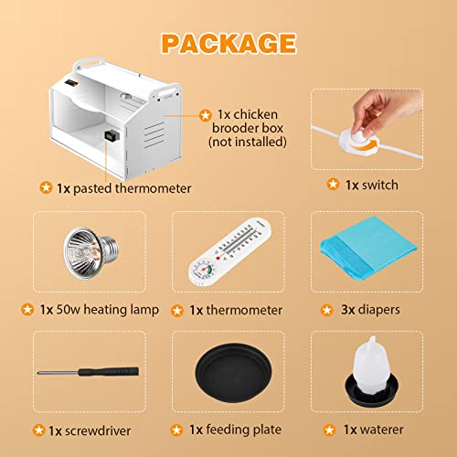 Chicken Brooder Box for Chicks, Quail Brooder with Heating Lamp, 2 Mode Thermometers Warms Up to 10 Chicks for Duckling Parrot Lizard