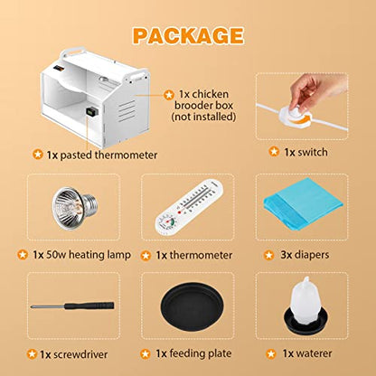 Chicken Brooder Box for Chicks, Quail Brooder with Heating Lamp, 2 Mode Thermometers Warms Up to 10 Chicks for Duckling Parrot Lizard