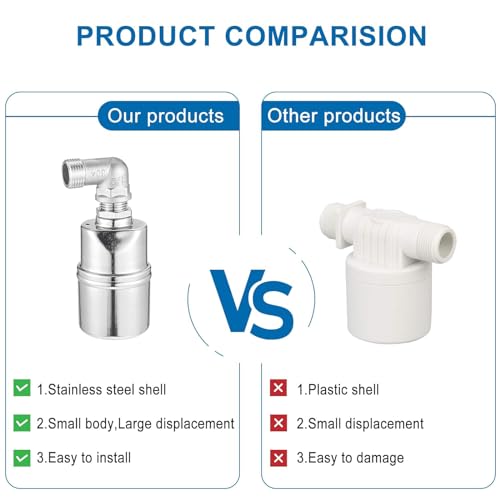 Auto Water Level Control Float Valve 1/2" 3/4" - 304 Stainless Steel, No Pump Needed for Water Tanks, Fish Ponds, Livestock Troughs, Hydroponics, Pool(2 Pack Long) - color: 2 Pack, size: Long