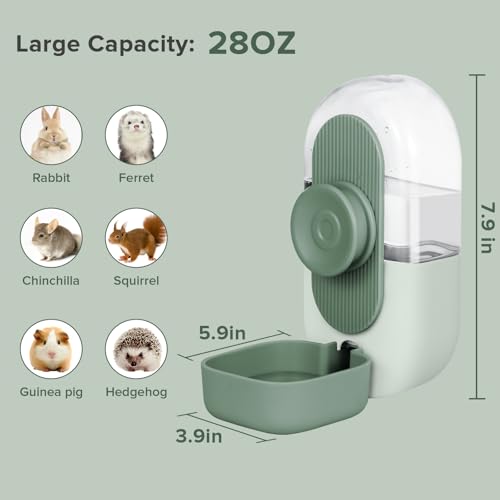 Kenond 28oz Hanging Automatic Rabbit Water Bottle, Guinea Pig Water Bottle No Drip, Gravity Water Dispenser for Cage, Suitable for Guinea Pig, Bunny, Hamsters and Other Small Animals(Green) - color: Green