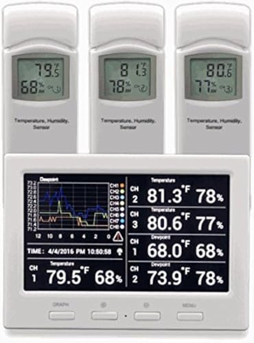 Ambient Weather WS-3000-X3 Thermo-Hygrometer Wireless Monitor w/ 3 Remote Sensors - Logging, Graphing, Alarming, Radio Controlled Clock - size: 1 Console / 3 Sensors