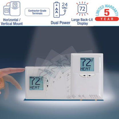 Lux Pro PSDH121B Non-Programmable Thermostat; Heat Pump Only; 2 Heat, 1 Cool; Batteries Included - size: PSDH121B- Single