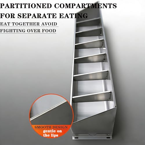 40in / 59in / 79in Livestock Feed Trough Heavy Duty Stainless Steel Pig Feeder, Separated Fence Feeder Trough with Visable Feed Design Thickened Multipurpose Trough Creep Feeder,Silver,200cm - size: 200cm