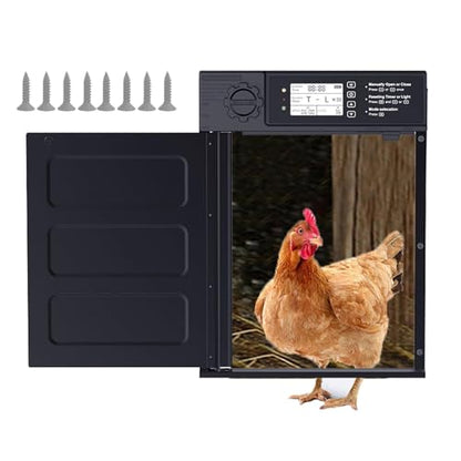 Automatic Chicken Coop Door Solar Powered with Timer,Solar Timer Chicken House Door,LCD Display Chicken Door with Light Sensor,4 Modes,Abnormal Alarm