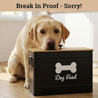 Dog Food Container Airtight Bamboo Lid 15-20 lb Sturdy Metal Handle 70 Cups | Pet Jar For Dogs up to 100lbs, Airtight Bamboo Lid, Sturdy Comfortable Metal Handle, Powder Coated Iron, Kibble Storage Bin - color: Black