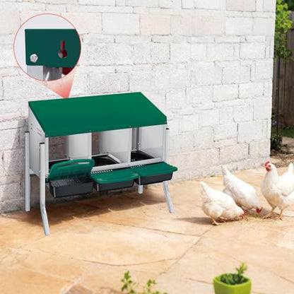 Chicken Nesting Boxes, Heavy-Duty 8-Compartment Metal Chicken Nesting Box – Removable Tray, Ventilation Holes, Easy Egg Collection, Rustproof Galvanized Steel - Green - 3 - Slot - with Legs - color: Green, size: 3 - Slot - With Legs