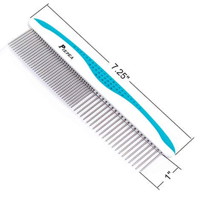 Pet Comb, Stainless Steel Teeth Comb for Dogs & Cats, Pet Hair Comb for Home Grooming Kit, Removes Knots, Mats and Tangles, 7 1/4"