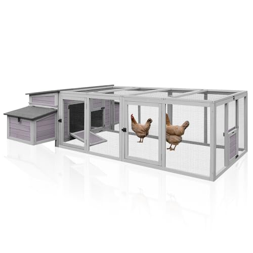 103’’ Large Chicken Coop with Run, Wooden Chicken House with Two Large Nesting Box and Leakproof Tray, Outdoor Hen House Poultry Cage for 4-6 Chickens, Waterproof Roof - size: 103"L x 39"W x 26.8"H