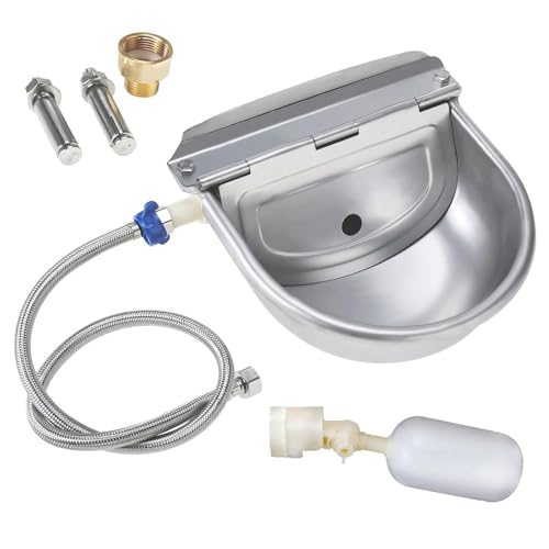 Stainless Steel Automatic Pet Water Dispenser,Automatic Dog Water Bowl Water Animals Waterer for Cattle Horse Goat Sheep Dog, with Floating Valve,Hose and Accessories(Without Drainage Hole)