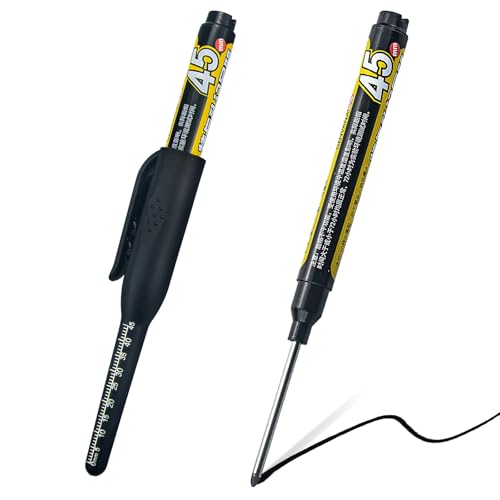 2pcs black Long Nib Deep Hole Marker Pen - 45mm Extra-Length Tip for Precise Marking, Refillable Water-Resistant Construction Marker, Heavy-Duty Carpenter Pen for Woodworking & Plumbing - color: Black