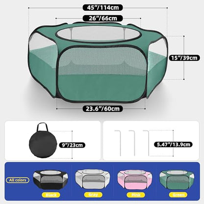 Small Animal Playpen with Mesh Cover & Waterproof Bottom Cat Tent Chicken Brooder Rabbit Guinea Pig Cage Playpen for Small Animals Indoor Outdoor Use - color: Deep Green