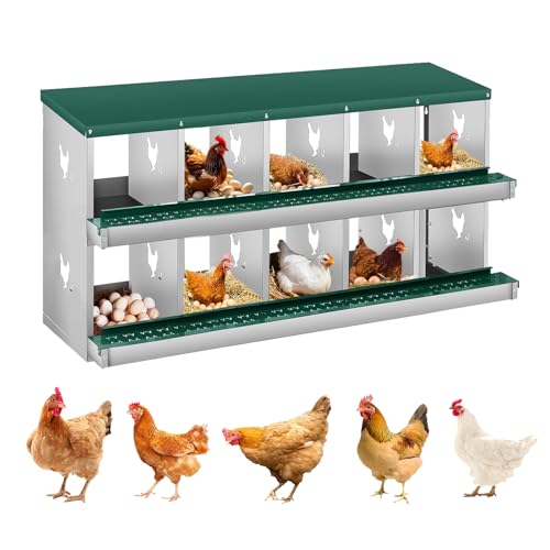Metal Nesting Boxes for Chickens-10 Compartment Chicken Nesting Box for Laying Eggs, Wall Mountable Roll Away Laying Boxes for Hens and Chicken Coop - color: Green, size: 10 Room Red