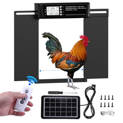 Automatic Chicken Coop Door Solar Powered Aluminum Alloy Light Sensor Timer Remote Control Auto Opener for Poultry Farm Backyard
