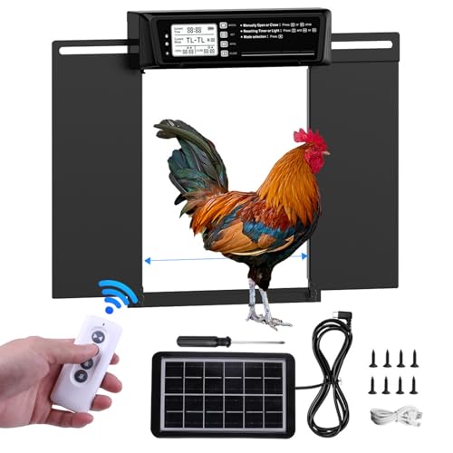 Automatic Chicken Coop Door, Aluminum Alloy 380x280mm Solar Powered Chicken Door Opener with Light Sensor, Timer, Remote Control for Home Farm, Protecting Flock from Enemies