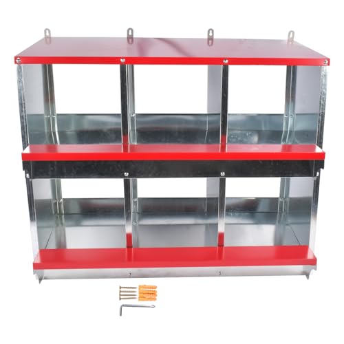 Chicken Nesting Boxes - 6-Compartment Metal Wall-Mounted Poultry Nest Box for Chickens, Hens, and Ducks - Easy Egg Collection - Large Vented Holes - Chicken Coop Equipment