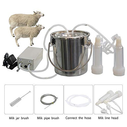 3L Goat Milking Machine,Pulsation Vacuum Electric Milker,Automatic Breast Pump with 2 Teat Cups Stainless Steel Bucket for Goats