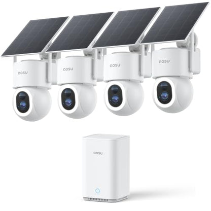 aosu SolarCam D1 Max 4-Cam Kit, 4K Solar Security Cameras Wireless Outdoor, 360° PTZ Auto Tracking & Vehicle Detection, Color Night Vision, No Subscription Required, 1TB Expandable Storage - style: 4-Cam Kit
