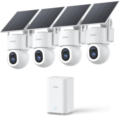aosu SolarCam D1 Max 4-Cam Kit, 4K Solar Security Cameras Wireless Outdoor, 360° PTZ Auto Tracking & Vehicle Detection, Color Night Vision, No Subscription Required, 1TB Expandable Storage - style: 4-Cam Kit