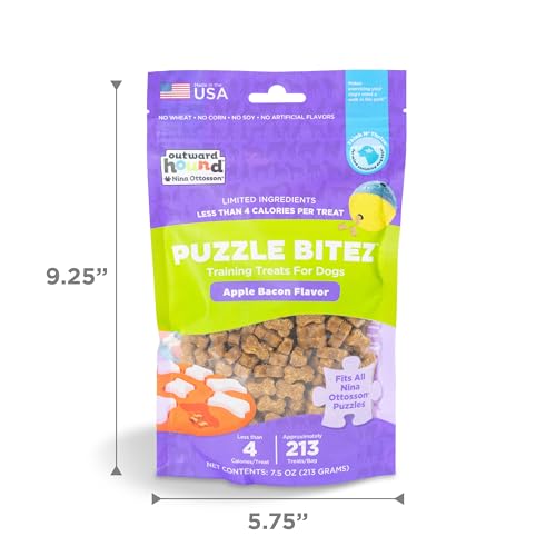 Outward Hound by Nina Ottosson Puzzle Bitez USA Made Dog Treats, Apple Bacon Flavor, Bite-Sized Training Reward and Interactive Puzzle Toy Treats, 7.5oz - size: 7.5 Ounce (Pack of 1), style: Apple Bacon