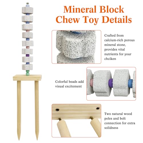Hamiledyi Chicken Chewing Toy Chicken Coop Accessories with Calcium Stone & Wood Stake Enrichment Toys for Hens, Ducks, Geese, Cockatiel, Parakeet, Parrot, Budgie - size: 1 Pack