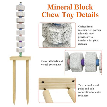 Hamiledyi Chicken Chewing Toy 2 Pack Chicken Coop Accessories with Calcium Stone & Wood Stake Enrichment Toys for Hens, Ducks, Geese, Cockatiel, Parakeet, Parrot, Budgie - size: 2 Pack
