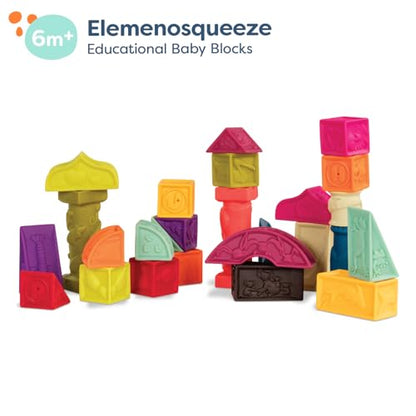 B. toys – Elemenosqueeze – 26 Soft Sort & Stack Baby Blocks with Alphabet – Architectural Building Blocks – Shapes, Letters & Animals – 6+ Months - style: Baby Blocks Set 2