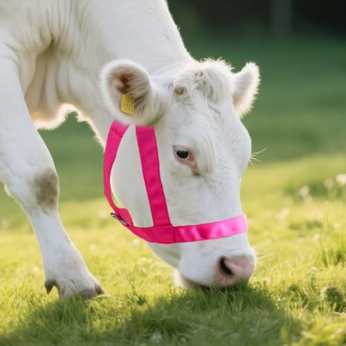 perixir Cow Halter Cattle Halters Calf Halter，Adjustable Nylon Livestock Cattle Halter，for Miniature Horse Donkey Goat Foal - color: Pink, size: Medium
