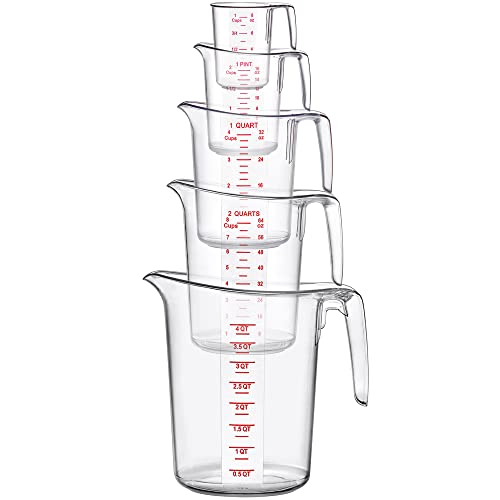 Amazing Abby - Melissa - Plastic Measuring Cups (5-Piece Set), Food-Grade Measuring Jugs, 1/2/4/8/16-Cup Capacity, Unbreakable, Stackable, Dishwasher-Safe, Great for Oil, Vinegar, Flour, and More - style: 5-Piece Set (1/2/4/8/16-Cup)