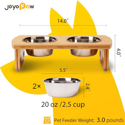 Elevated Dog Bowls, Bamboo Raised Dog Bowl for Small Dogs & Cats, with 2 Stainless Steel Bowls (4'' Tall-20oz Bowl) - color: Natural, size: Small: 4'' Tall-20 oz Bowl