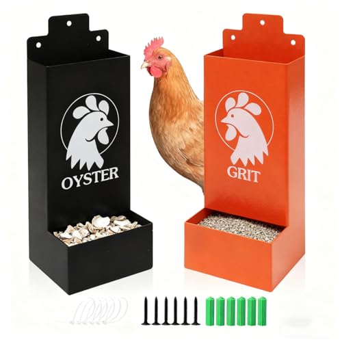 Metal Chicken Grit and Oyster Shell Feeder, Automatic Chicken Feeder - Hanging Gravity Design, Zero-Waste Spill-Proof, Chicken Coop Accessories for Healthier Hens & Eggs