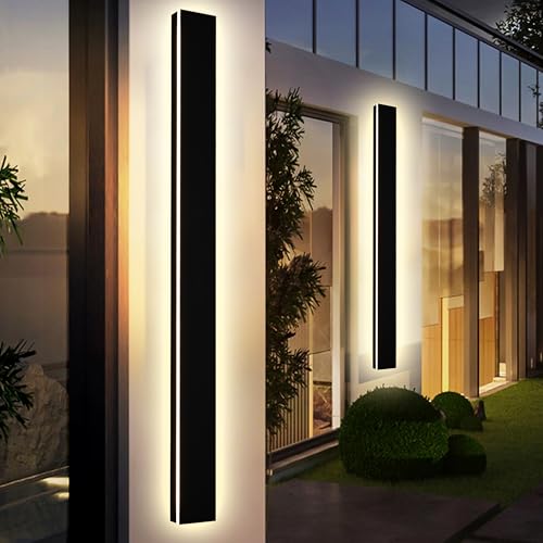 Modern Outdoor Wall Lights 60 Inch Black Linear Exterior Light Fixtures Wall Mount, Porch Lights Outdoor Wall Sconce, Long Wall Light Fixture Outside for Garage Patio, 3000K-6000K 5CCT - size: 60in