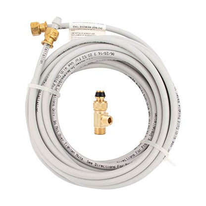Ice Maker Installation Kit 25 Feet of PEX Tubing for Appliance Water Lines with Stop Tee, 1/4" Compression Fittings, for Potable Drinking Water - size: 25 ft, style: PEX with Stop Tee