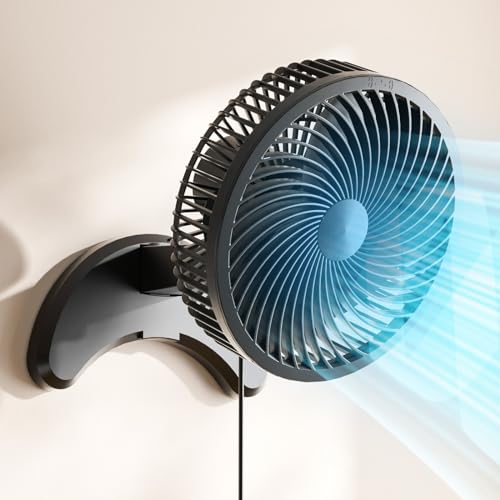 Koonie 8'' Wall Mount Fan, Quiet Small Wall Fan with Timer, 8.2ft Wired Remote, 80° Oscillation, 100° Adjustable, 3 Speeds High Velocity for RV Bedroom Kitchen Office Garage(Adapter Included) - color: Black Fan, size: 8in