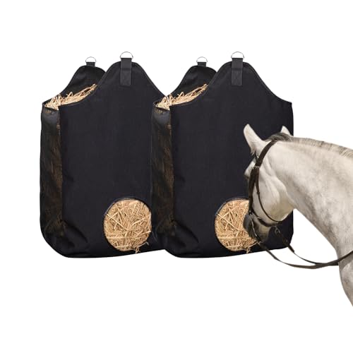 2 Pcs Hay Bags for Horse, Large Capacity Feeding Bag, Goat Hay Feeder, Hay Nets for Sheep, Open Feed Hole Hay Feeder for Slow Feeding - color: Black
