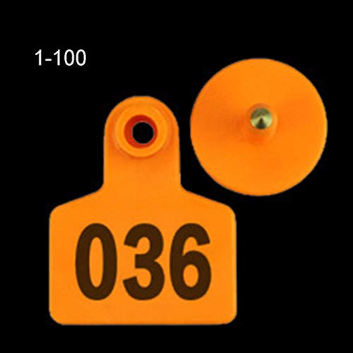 100PCS Soft TPU Ear Livestock Identification Ear Tag Applicator for Goats Sheep Cattle Cows Pigs Cow Ear with Number Cow Ear Numbered Cow Ear Necklace Cattle Ear, Yellow
