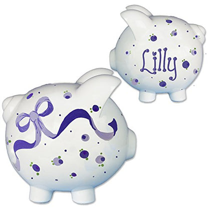 My Bambino Girl's Hand Painted Personalized Piggy Bank Large White piggybank Baby Gift (Lavender Bow) - color: Lavender Bow
