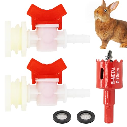 Rabbit Watering System Bucket Connector kit for ID 3/8’’ Hose with Barb Ball Valve, Bulkhead Fitting, Mesh Washer, Hole Saw, Poultry-Watering-Equipment, Animal Water Dispenser