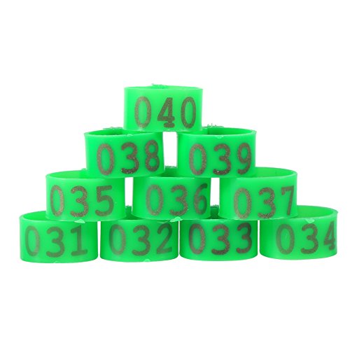 Poultry Leg Bands, 6 Colors 100PCS/Bag 16MM 001-100 Numbered Plastic Poultry Chickens Ducks Goose Leg Bands Rings for Chickens Gamefowl Turkey Duck Goose(Green) - color: Green