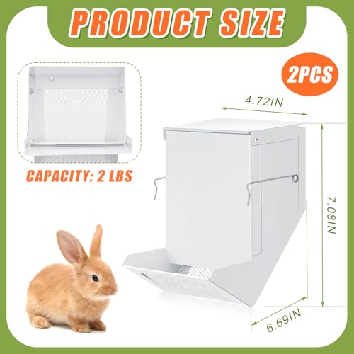 Maxcheck 2 Pcs Rabbit Feeder for Cages Small Animal Food Pellet Dispenser with Lid Metal Chicken Grit Oyster Shell Squirrel Feeders Outside(4.7 Inches,Mesh Bottom,White) - color: White, size: 4.7 Inches