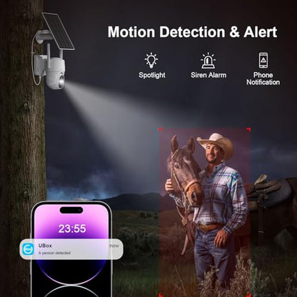 HOSAFE.COM 4G LTE Cellular Security Camera Wireless Solar Powered, Free Cloud Storage, No WiFi Security Camera Outdoor, 2K PTZ 360°, IP66 Waterproof for Farm Barn Jobsite Off-Grid
