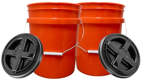 House Naturals 5 Gallon Scarlet Red Plastic Bucket Pail Food Grade BPA Free Made in USA pails with White Air Tight Screw on Lid (Pack of 2) (Scarlet Red with Black Screw On lid) - color: Scarlet Red With Black Screw on Lid