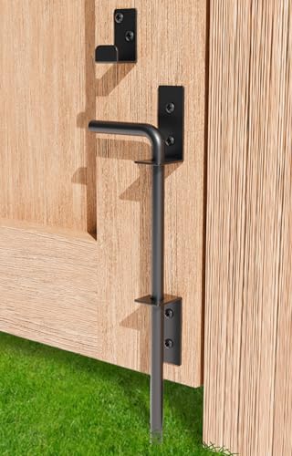 12" Heavy Duty Cane Bolt Gate Drop Rod Extra Thick Hardware Ground Latch for Wood PVC Vinyl Metal Fences Gates, Double Doors, Black Solid Steel-1 Pack - color: 12 Inch