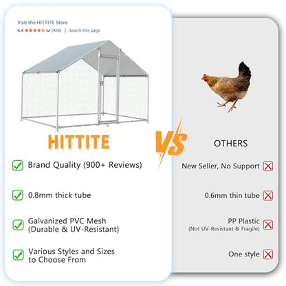 HITTITE Large Metal Chicken Coop with Run, 9.84 x 6.4 x 6.56 ft Walk in Poultry Cage Chicken Run Pen, Outdoor Chicken Runs for Yard with Waterproof & Anti-UV Cover - size: 118.0"L x 76.8"W x 78.7"H