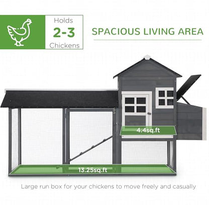 PawHut 84" Wooden Chicken Coop, Hen House Outdoor with Run Nesting Box, Asphalt Roof, Removable Tray, Ramp, Poultry Cage for 2-3 Chickens, Gray - color: Gray